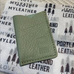 Portland Leather Goods minimalist leather wallet in a light green color